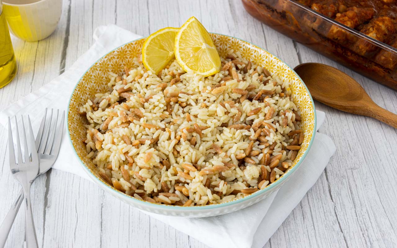 Turkish rice accompanied with Soutzoukakia