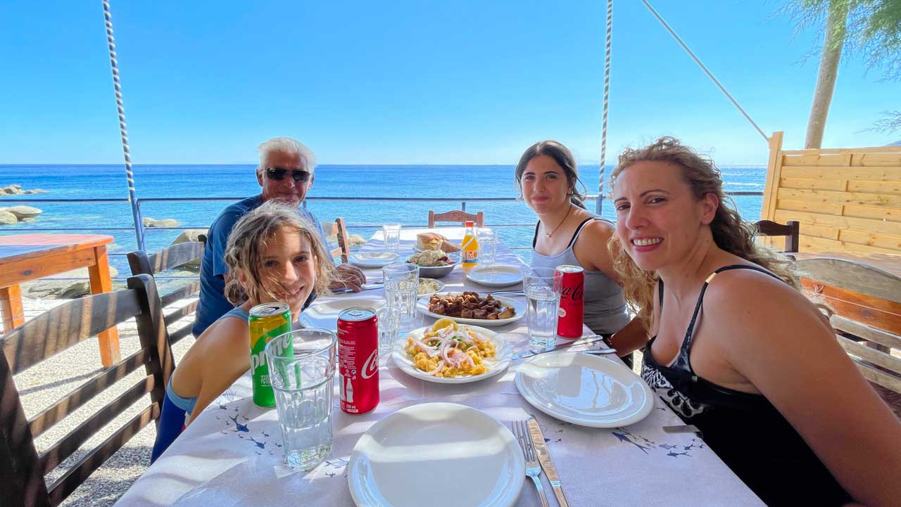 Eating at Karakas restaurant in Karkinagri