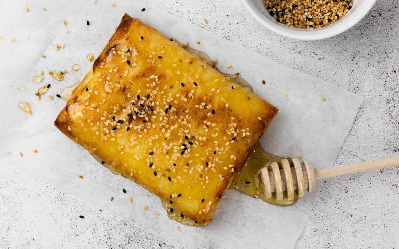 Baked Feta in Filo with Honey and Sesame